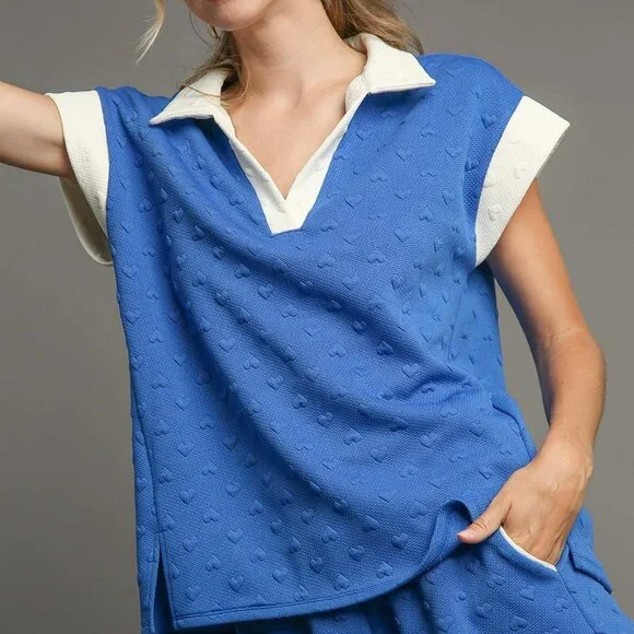 NEW Umgee Heart Knit Jacquard Top With Contrast Trim - Picture 3 of 7